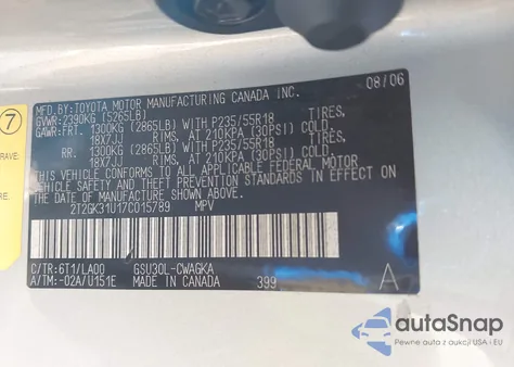 2007 Lexus Rx 350 from USA, damaged, VIN 2T2GK31U17C015789